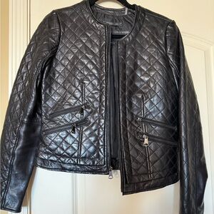 Andrew Marc Black Quilted Leather Moto Jacket